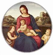 RAFFAELLO Sanzio Madonna Terranuova, Szene: Maria mit Christuskind und zwei Heiligen, Tondo France oil painting artist